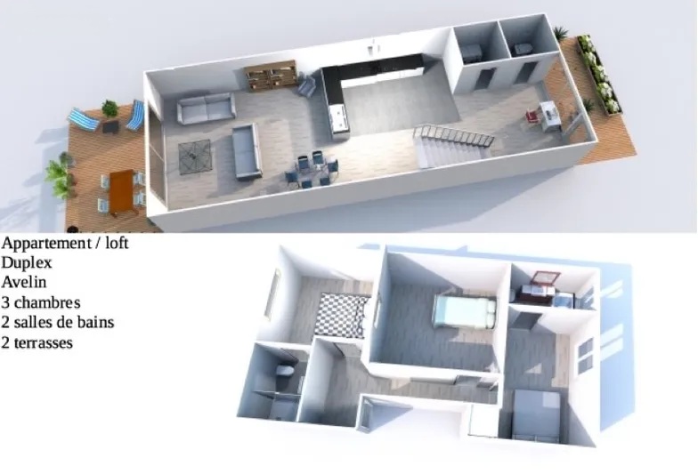 property Loft en Duplex parkings et terrasse