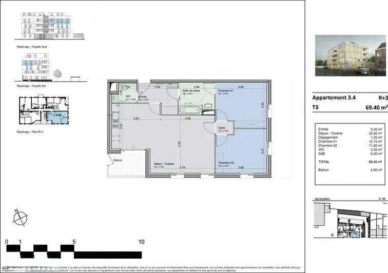 thumbnail Appartement 3 pièces 69 m²